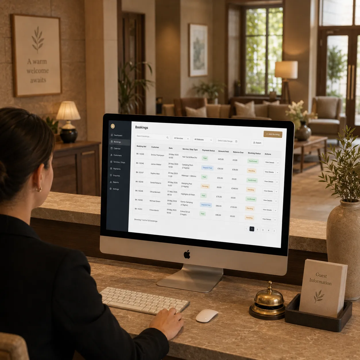 Booking management back office table