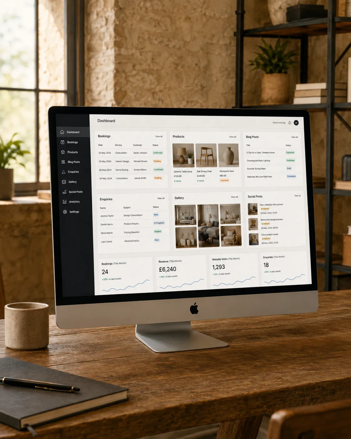 Back office dashboard showing business tools
