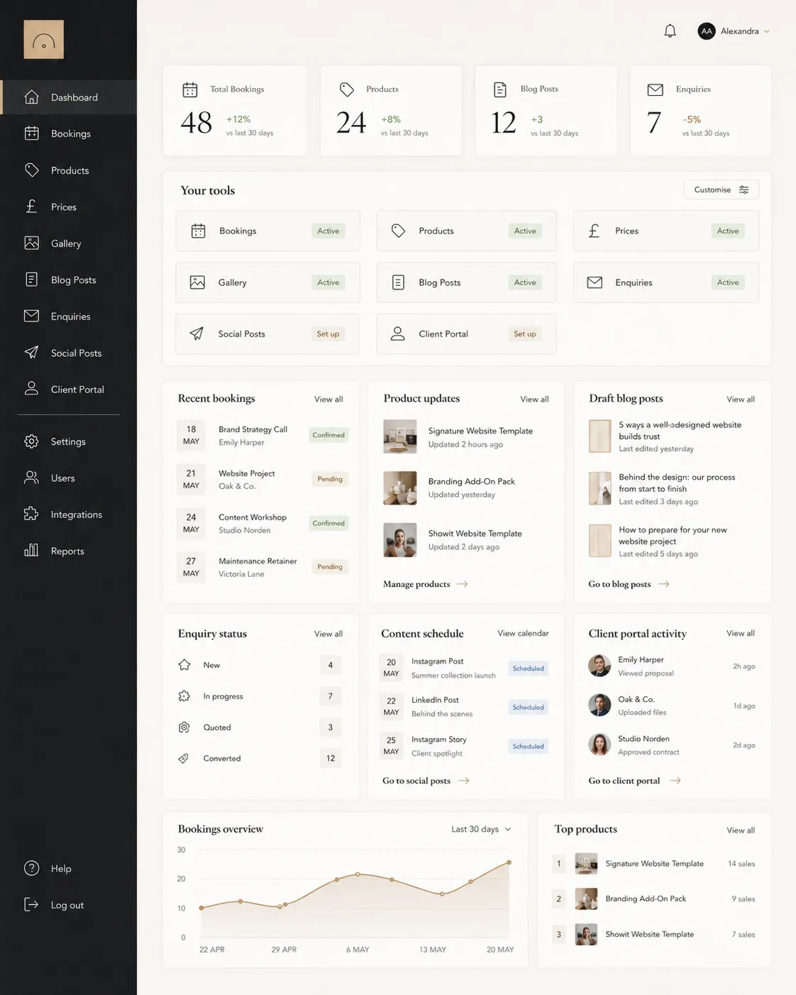 Back office dashboard website preview