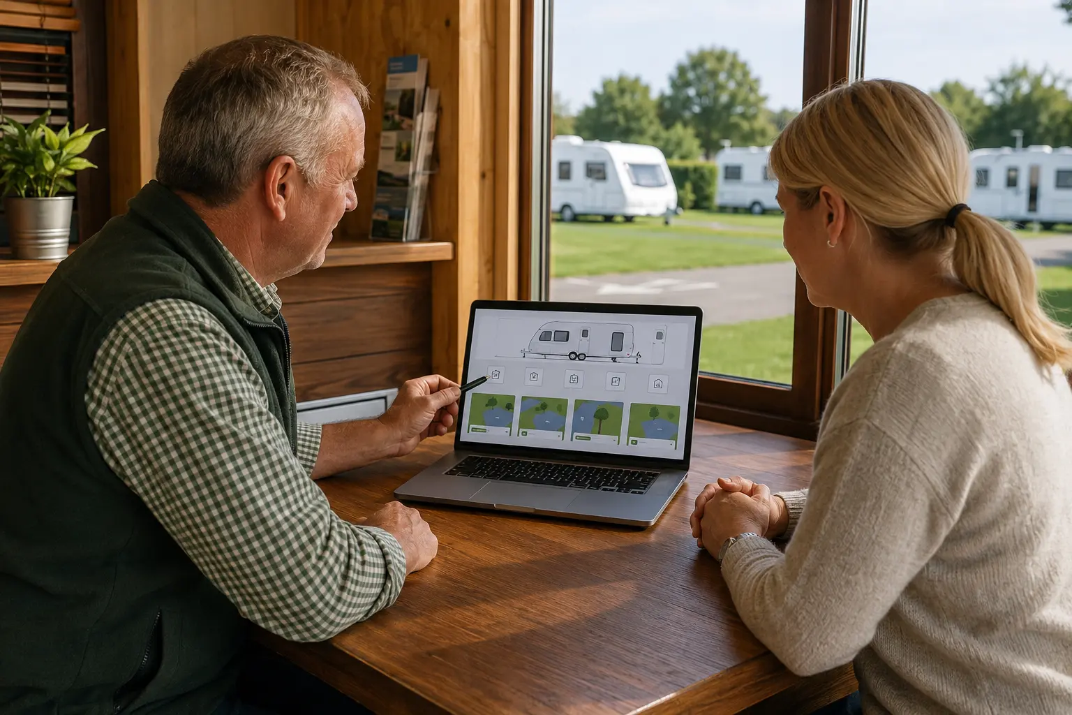 Guest checking campsite pitch suitability on a direct booking website