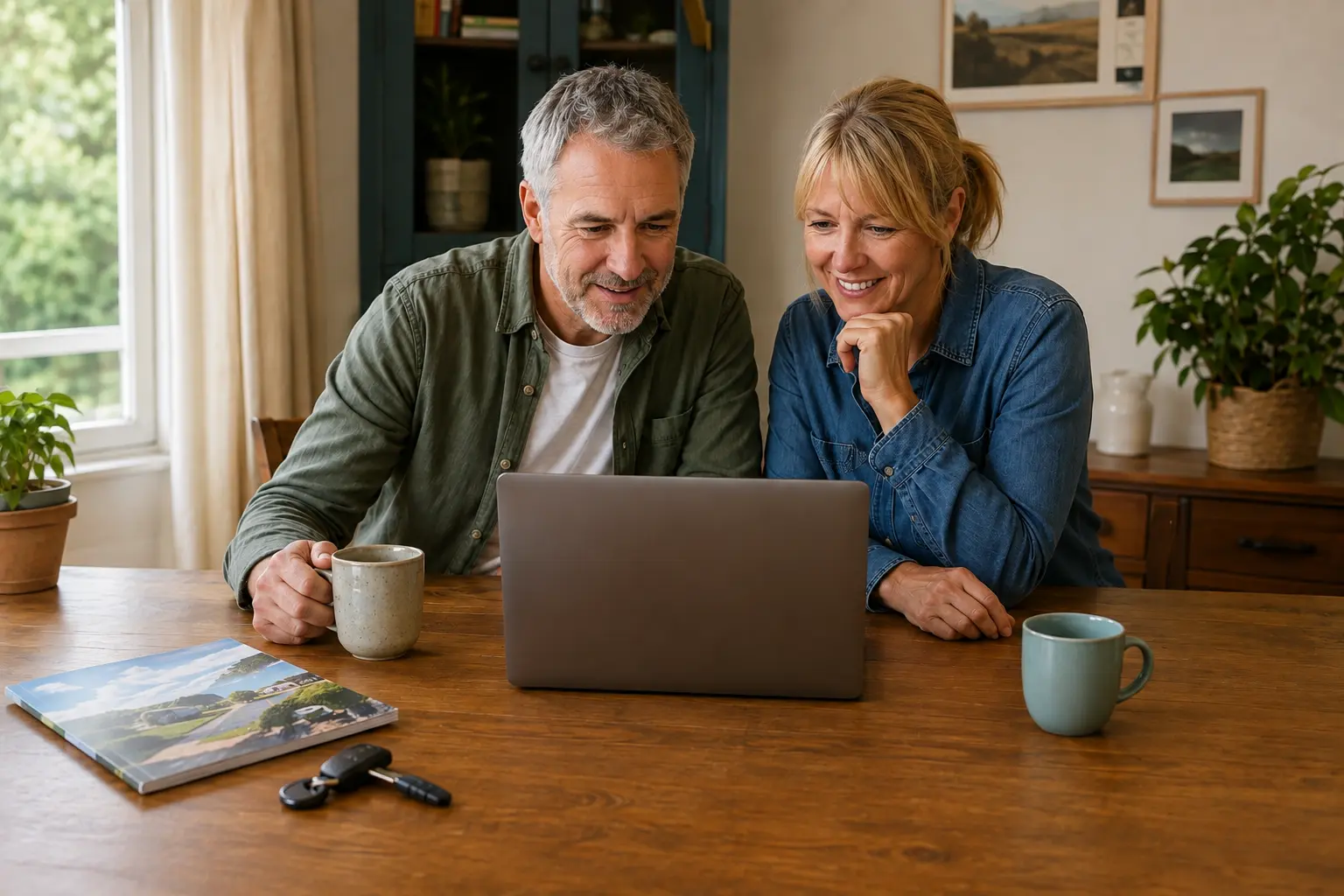 Touring guests making a direct campsite booking on a laptop