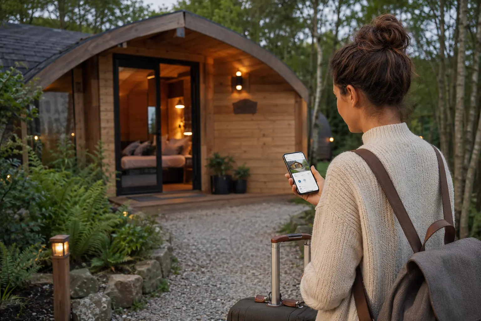Guest viewing a glamping booking confirmation on arrival