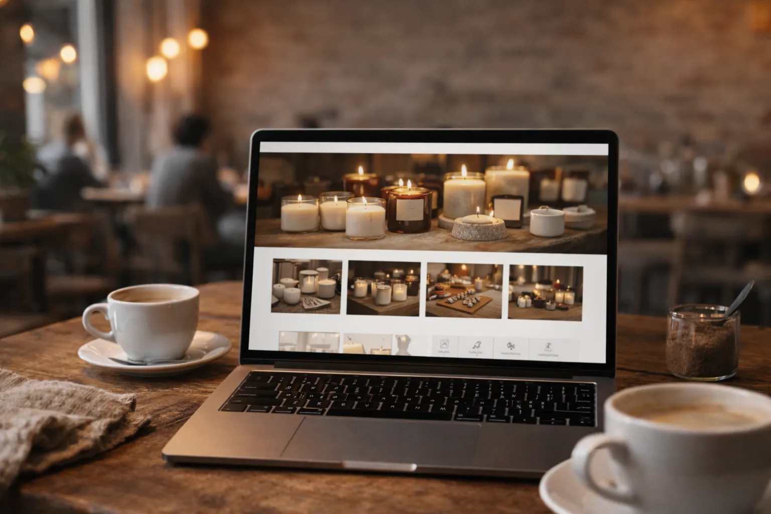 Artisan business website being browsed on a laptop in a coffee shop