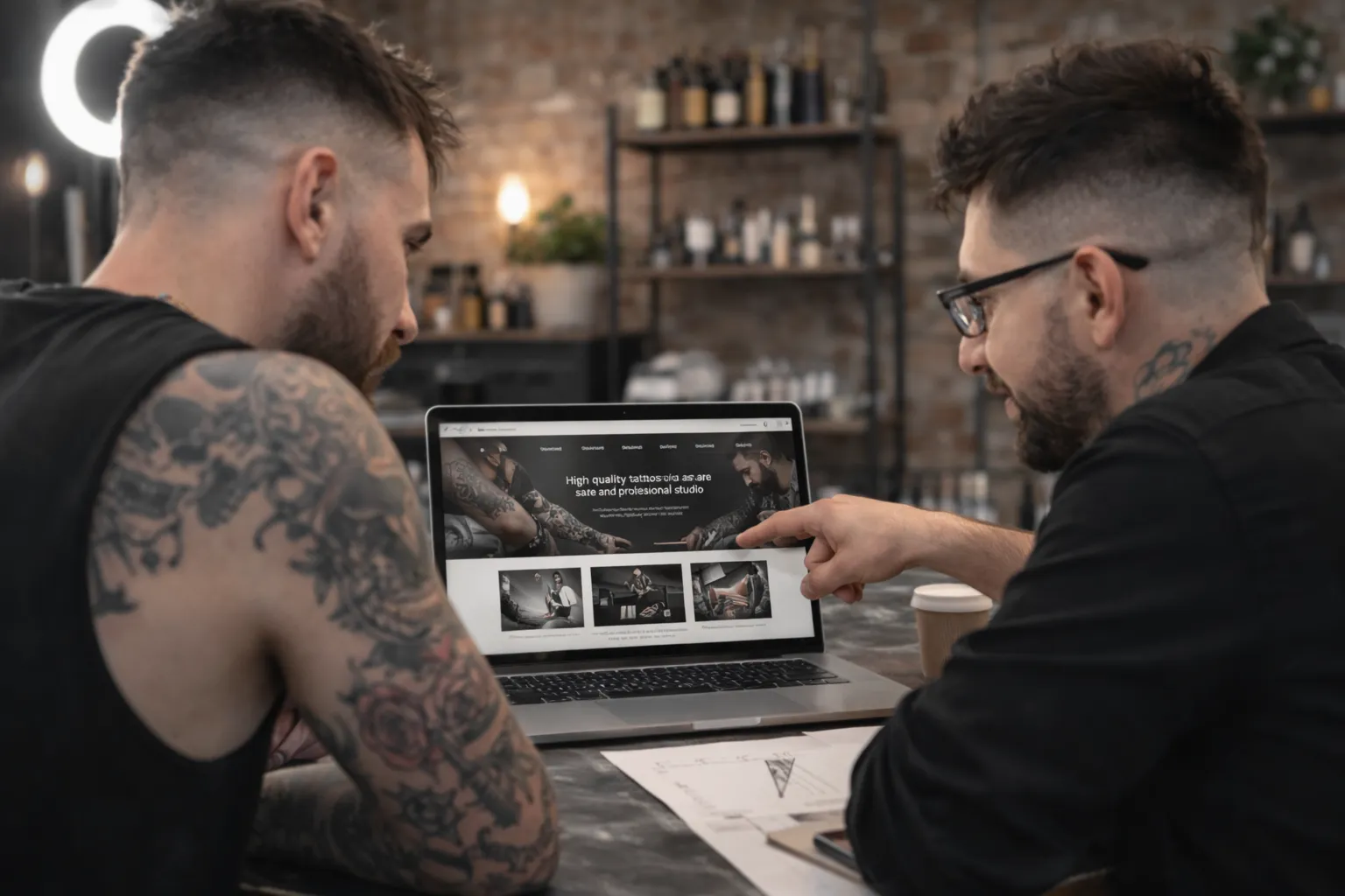 Tattoo studio team reviewing consultation bookings on a tablet