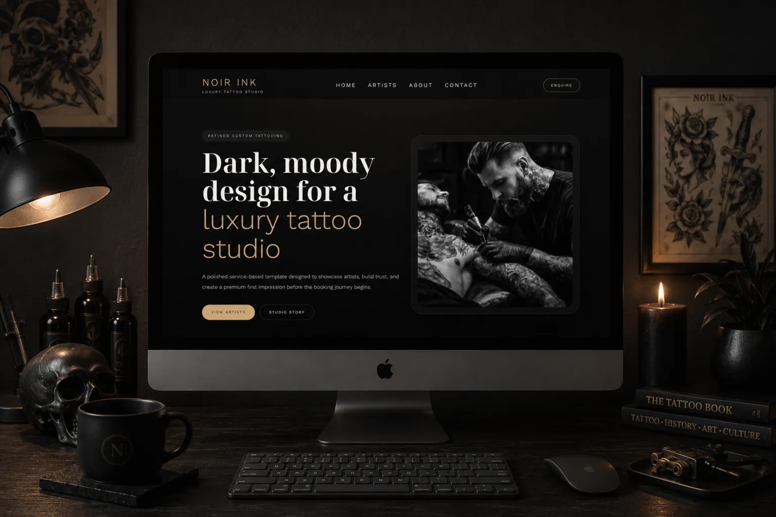 Tattoo studio website design example by Black Pastel
