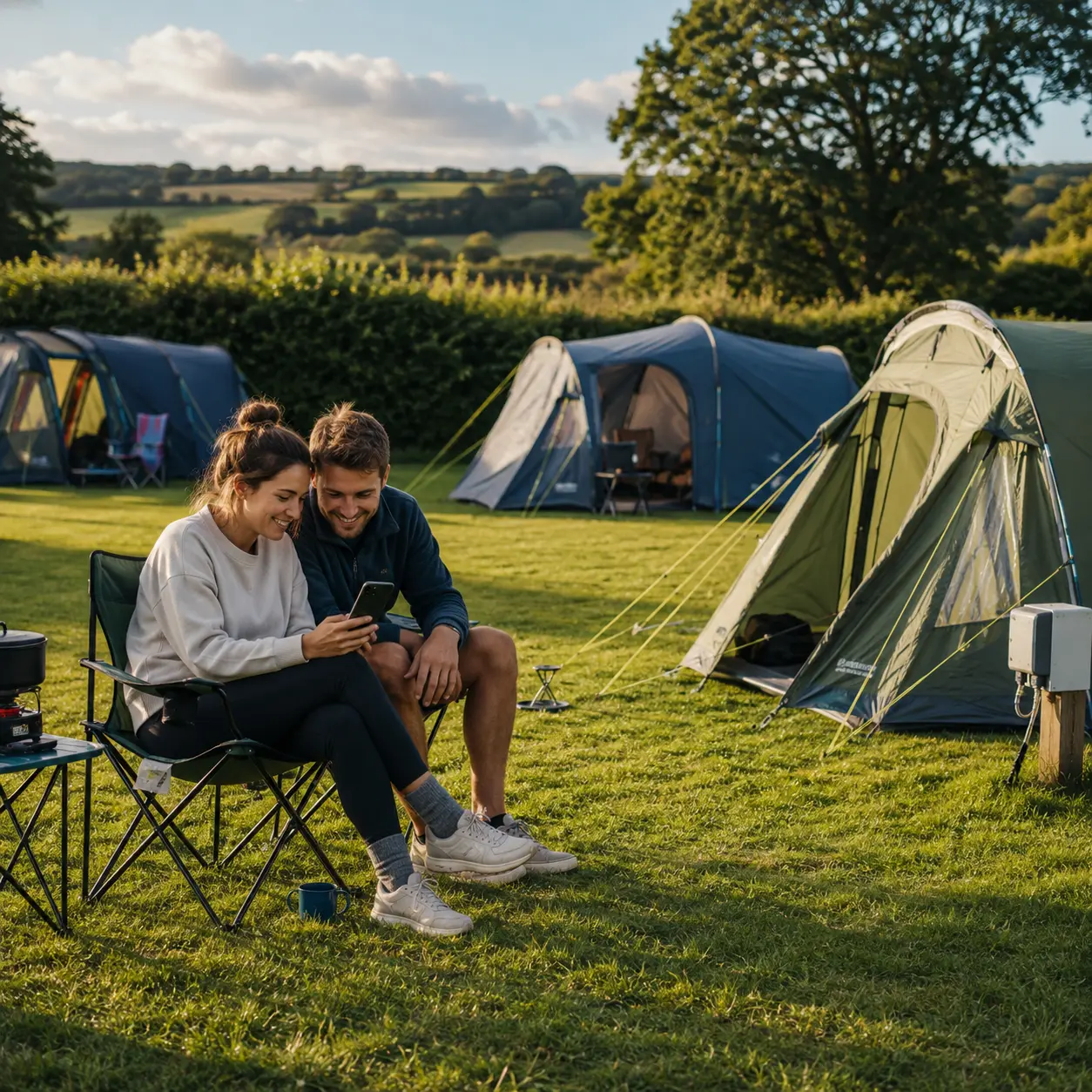 Family tents on spacious grass pitches at a UK campsite